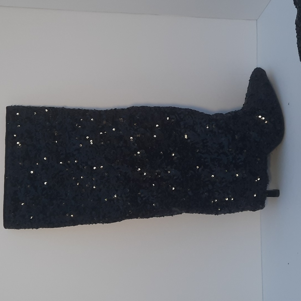 a new day Abba Black Sequin Women's Tall Knee High Heeled Boots